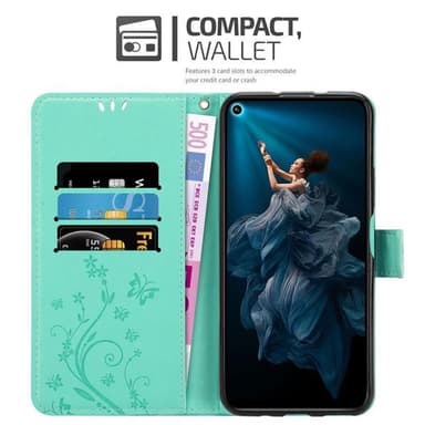 Honor 20 PRO lommebokdeksel Blomster (turkis)