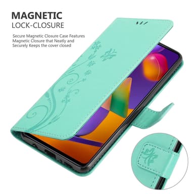 Samsung Galaxy M31s lommebokdeksel Blomster (Turkis)