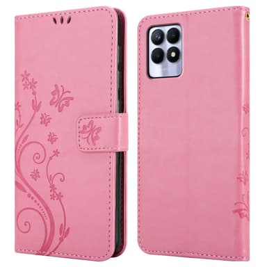 Realme 8i / Narzo 50 4G lommebokdeksel Blomster (rosa)