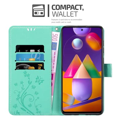 Samsung Galaxy M31s lommebokdeksel Blomster (Turkis)