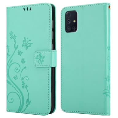 Samsung Galaxy M31s lommebokdeksel Blomster (Turkis)