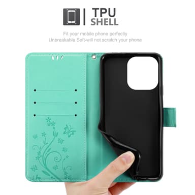 iPhone 14 PRO MAX lommebokdeksel Blomster (turkis)