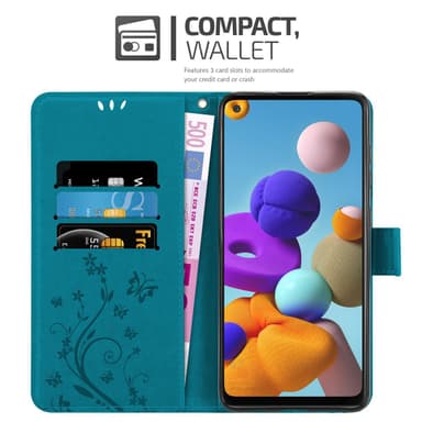 Samsung Galaxy A21s lommebokdeksel Blomster (blå)