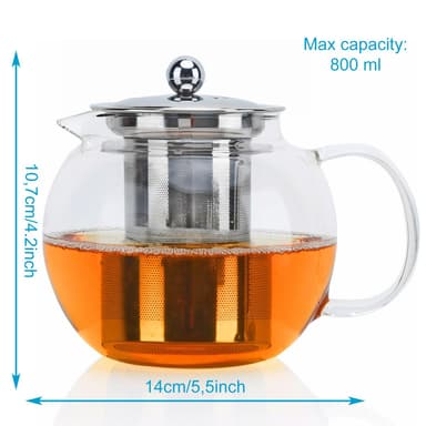 Tekanne med filter Glasstekanne Borosilikatglass 800ml