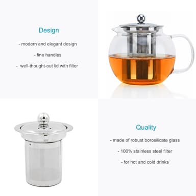 Tekanne med filter Glasstekanne Borosilikatglass 800ml