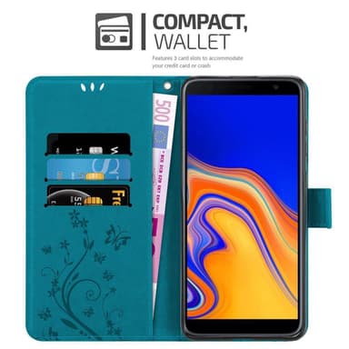 Samsung Galaxy J4 PLUS lommebokdeksel Blomster (blå)