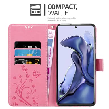 Xiaomi 11T / 11T PRO lommebokdeksel Blomster (rosa)