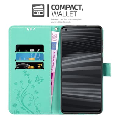 Realme GT 2 PRO lommebokdeksel Blomster (turkis)