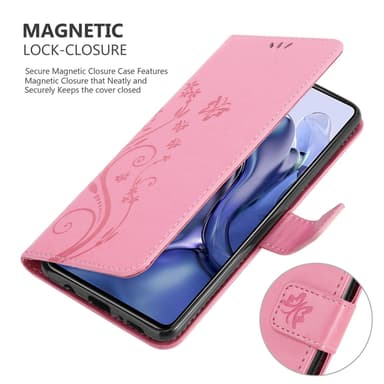 Xiaomi 11T / 11T PRO lommebokdeksel Blomster (rosa)