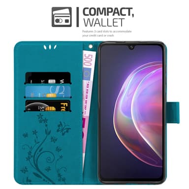 Vivo V21 4G / 5G lommebokdeksel Blomster (blå)