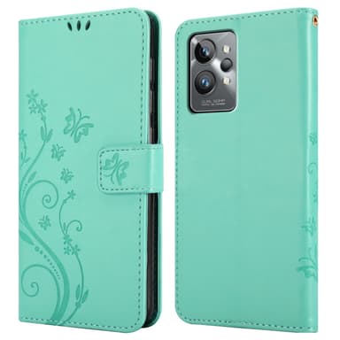 Realme GT 2 PRO lommebokdeksel Blomster (turkis)