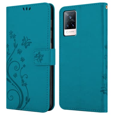 Vivo V21 4G / 5G lommebokdeksel Blomster (blå)