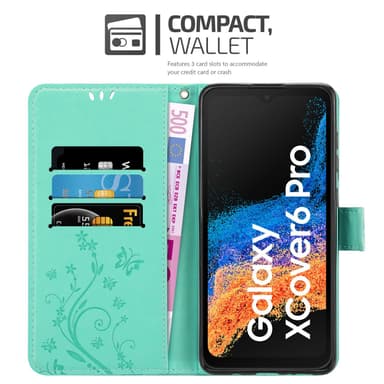 Samsung Xcover 6 Pro lommebokdeksel Blomster (Turkis)