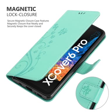 Samsung Xcover 6 Pro lommebokdeksel Blomster (Turkis)