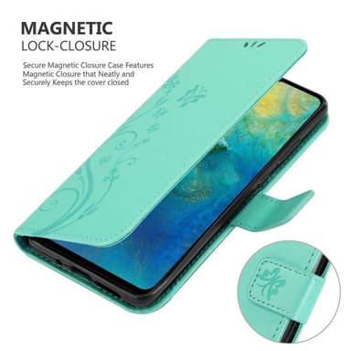 Huawei MATE 20 lommebokdeksel Blomster (turkis)