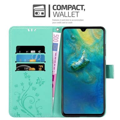 Huawei MATE 20 lommebokdeksel Blomster (turkis)