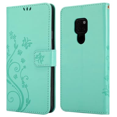 Huawei MATE 20 lommebokdeksel Blomster (turkis)