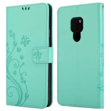 Huawei MATE 20 lommebokdeksel Blomster (turkis)