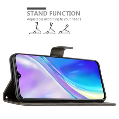 Realme X2 / XT / Oppo K5 lommebokdeksel Blomster (grå)