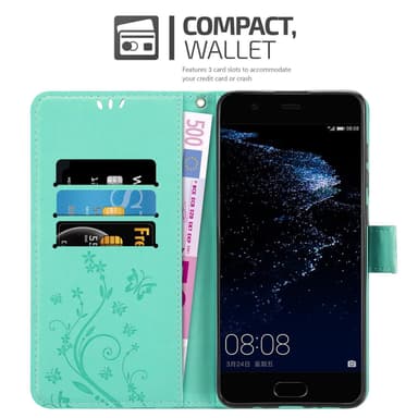 Huawei P10 lommebokdeksel Blomster (turkis)