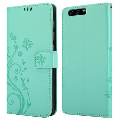 Huawei P10 lommebokdeksel Blomster (turkis)