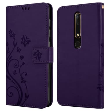 Nokia 6.1 lommebokdeksel Blomster (lilla)