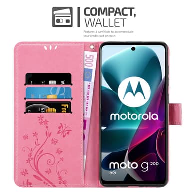Motorola MOTO G200 5G lommebokdeksel Blomster (rosa)