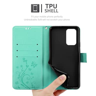 Oppo A94 5G lommebokdeksel Blomster (turkis)