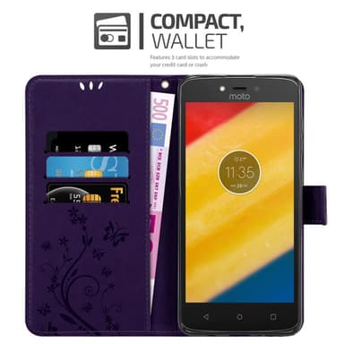 Motorola MOTO C PLUS lommebokdeksel Blomster (lilla)