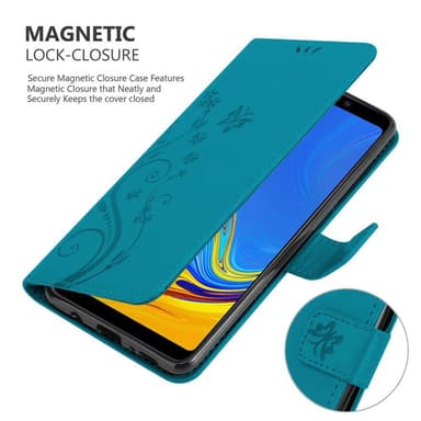Samsung Galaxy A9 2018 lommebokdeksel Blomster (blå)