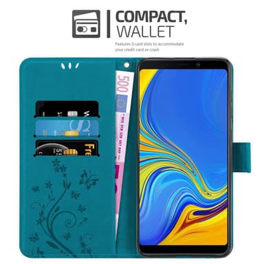 Samsung Galaxy A9 2018 lommebokdeksel Blomster (blå)
