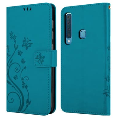 Samsung Galaxy A9 2018 lommebokdeksel Blomster (blå)