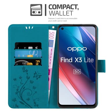 Oppo FIND X3 LITE lommebokdeksel Blomster (blå)