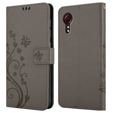 Samsung Galaxy XCover 5 lommebokdeksel Blomster (grå)
