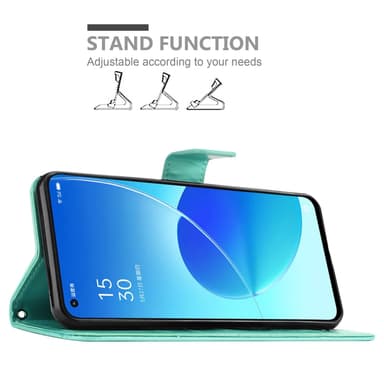 Oppo Reno6 5G lommebokdeksel Blomster (turkis)