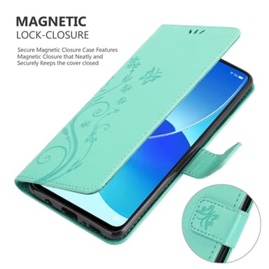 Oppo Reno6 5G lommebokdeksel Blomster (turkis)