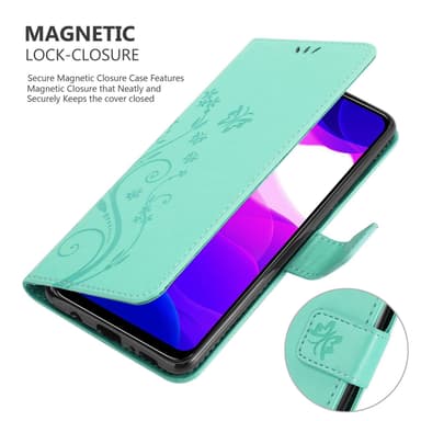 Xiaomi Mi 10 LITE lommebokdeksel Blomster (Turkis)