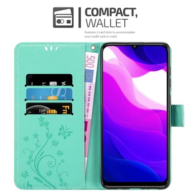 Xiaomi Mi 10 LITE lommebokdeksel Blomster (Turkis)