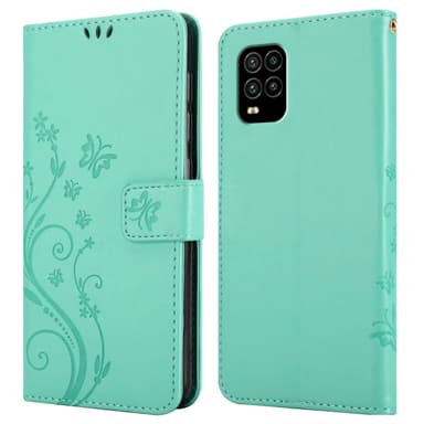 Xiaomi Mi 10 LITE lommebokdeksel Blomster (Turkis)