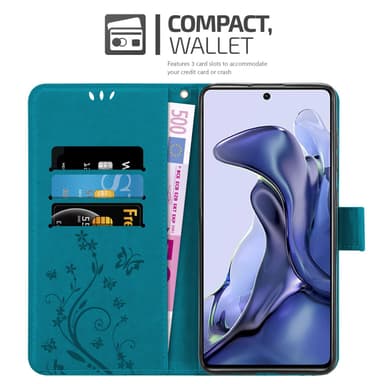 Xiaomi 11T / 11T PRO lommebokdeksel Blomster (blå)