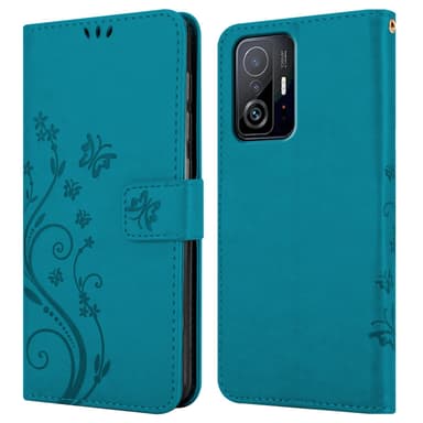 Xiaomi 11T / 11T PRO lommebokdeksel Blomster (blå)