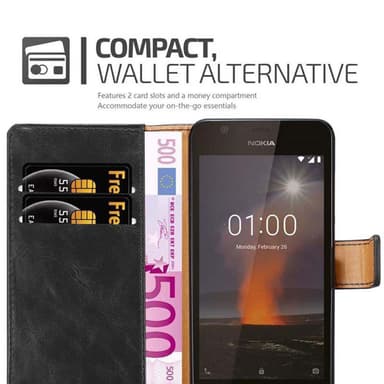 Nokia 1 2018 lommebokdeksel etui (svart)
