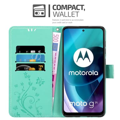 Motorola MOTO G71 5G lommebokdeksel Blomster (turkis)