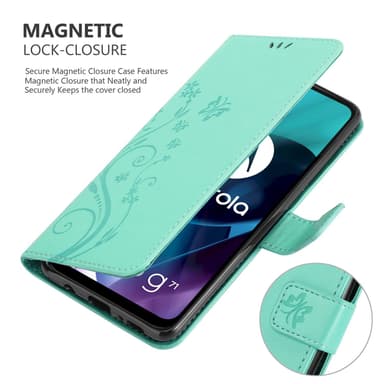 Motorola MOTO G71 5G lommebokdeksel Blomster (turkis)
