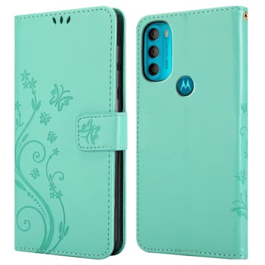 Motorola MOTO G71 5G lommebokdeksel Blomster (turkis)