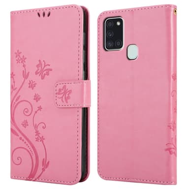 Samsung Galaxy A21s lommebokdeksel Blomster (rosa)