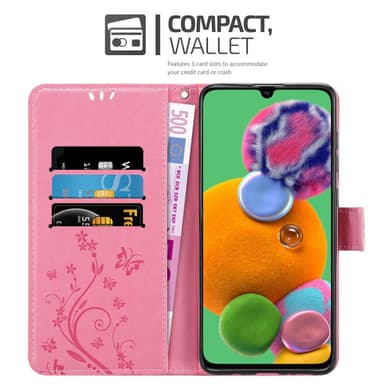 Samsung Galaxy A90 5G lommebokdeksel Blomster (rosa)