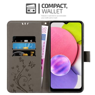 Samsung Galaxy A03s lommebokdeksel Blomster (grå)