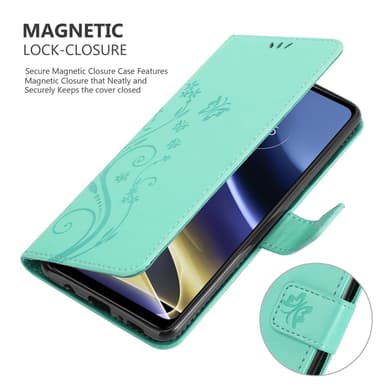 Motorola MOTO G51 5G lommebokdeksel Blomster (turkis)