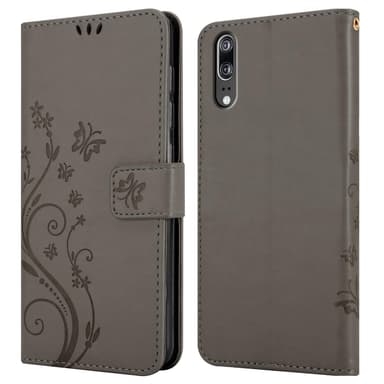 Huawei P20 lommebokdeksel Blomster (grå)